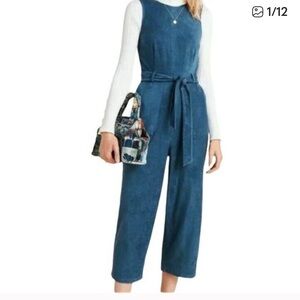Anthropologie Blue Faux Suede Jumpsuit